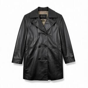 Wilsons Leather Pelle Studio Black Leather Double Breasted Coat M Thinsulate